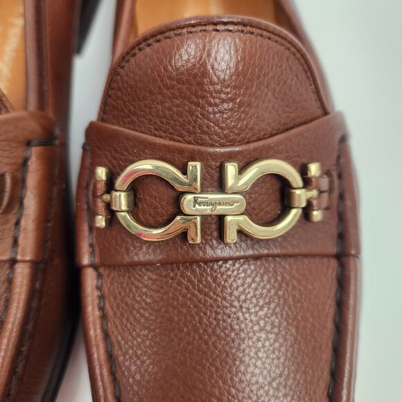 Salvatore Ferragamo Sport Gwendy Tan Pebble Calf Loafers Women Size 8B Brown New - Picture 8 of 14